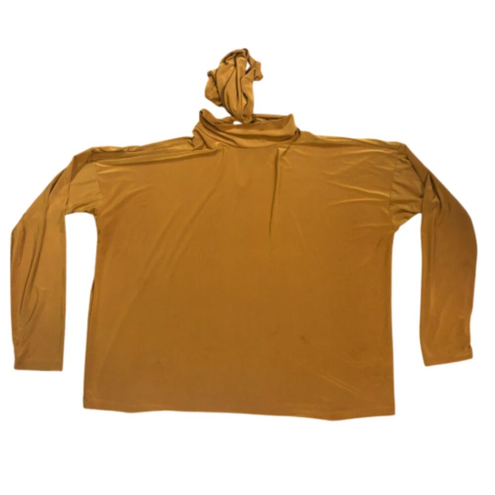 Nine West Women's Mustard Yellow Long Sleeve Slinky Turtleneck w/ Bow XL